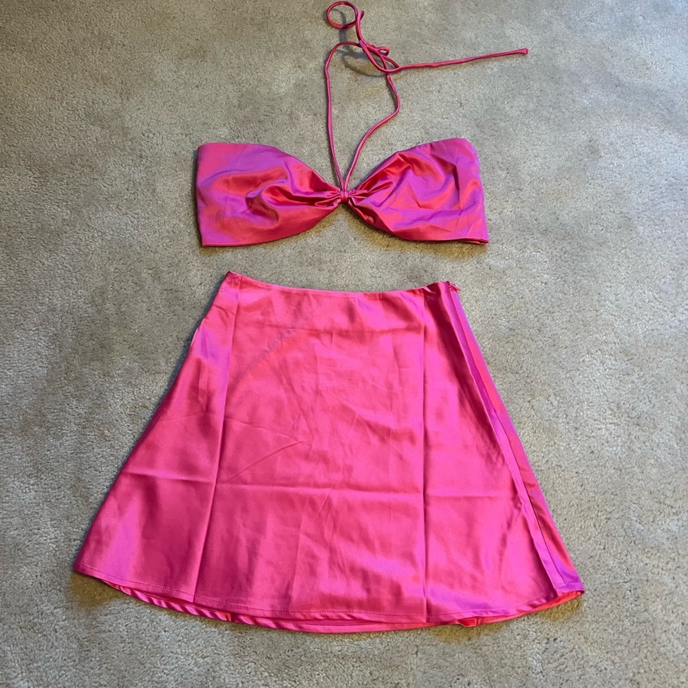 Princess Polly Satin Halter Pink Skirt Set- Size 2 - Picture 1 of 7